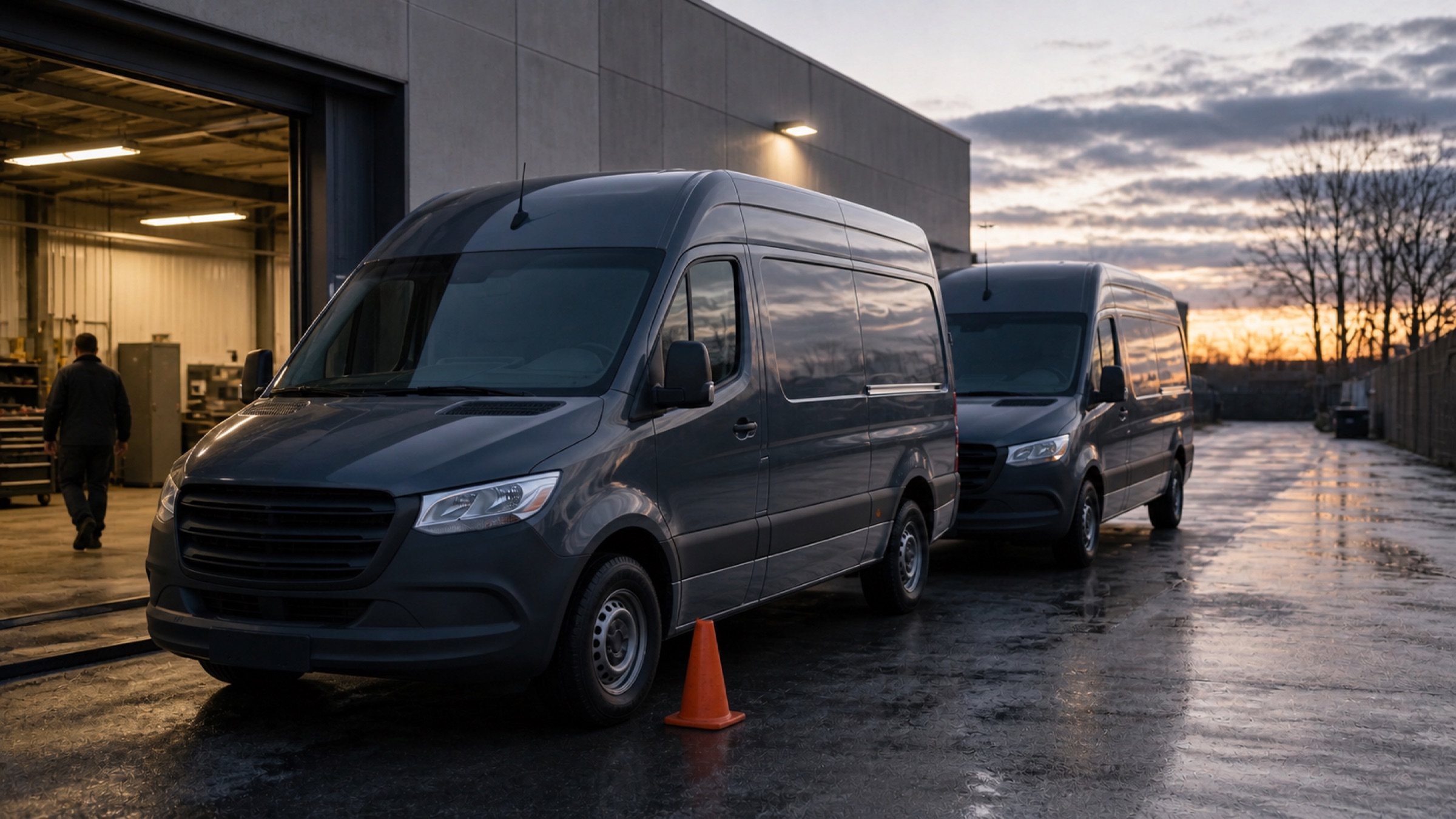 Delivery vans entering a mechanical service lane